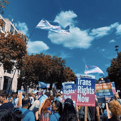 Trans Pride and Protest in London 2022. Between 25-30,000 people gather at the edge of Hyde Park to march for trans rights and pride in July 2022. The march ended at Soho Square, where trans activists and allies spoke about trans joy, sorrow, and called o Trans Pride and Protest in London 2022. Between 25-30,000 people gather at the edge of Hyde Park to march for trans rights and pride in July 2022. The march ended at Soho Square, where trans activists and allies spoke about trans joy, sorrow, and called o