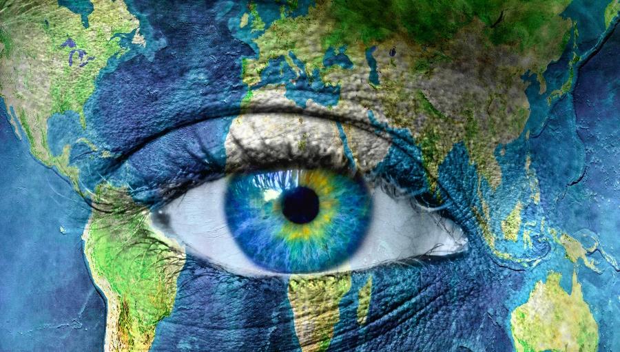 Earth photo with blue eye in the middle