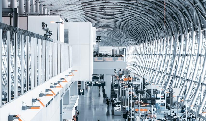 People walking in a large airport